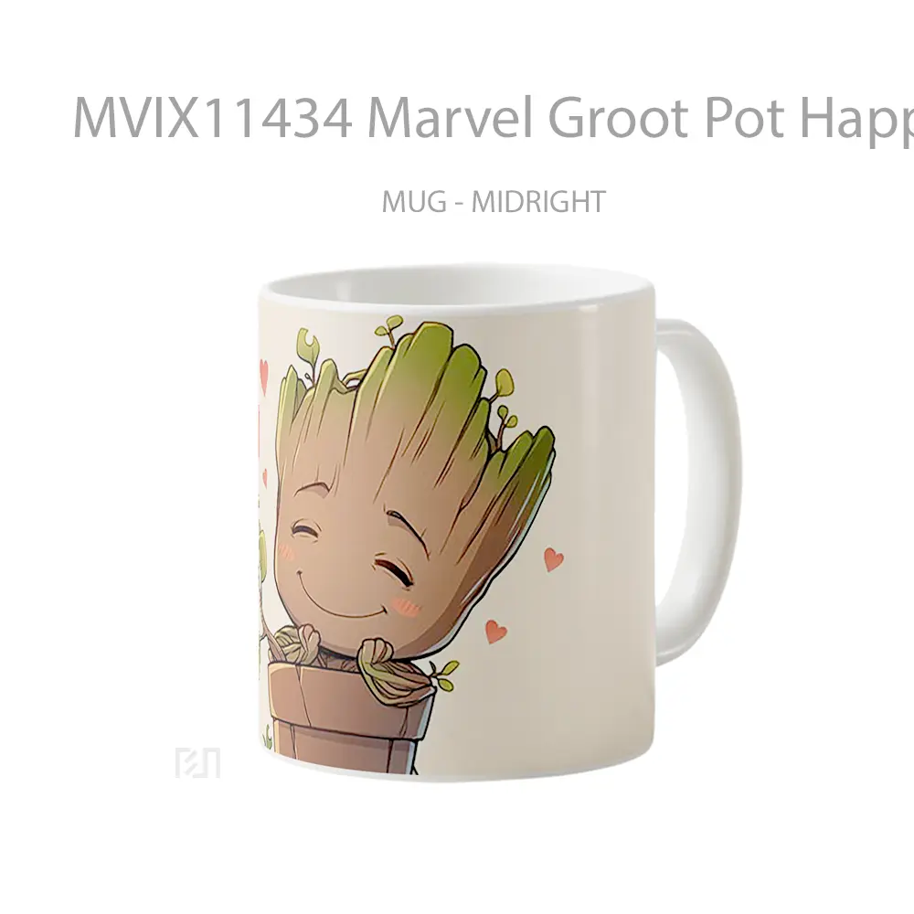 Mug Marvel Groot Pot Happy Gelas Keramik Koleksi Superhero - All-side / Desain