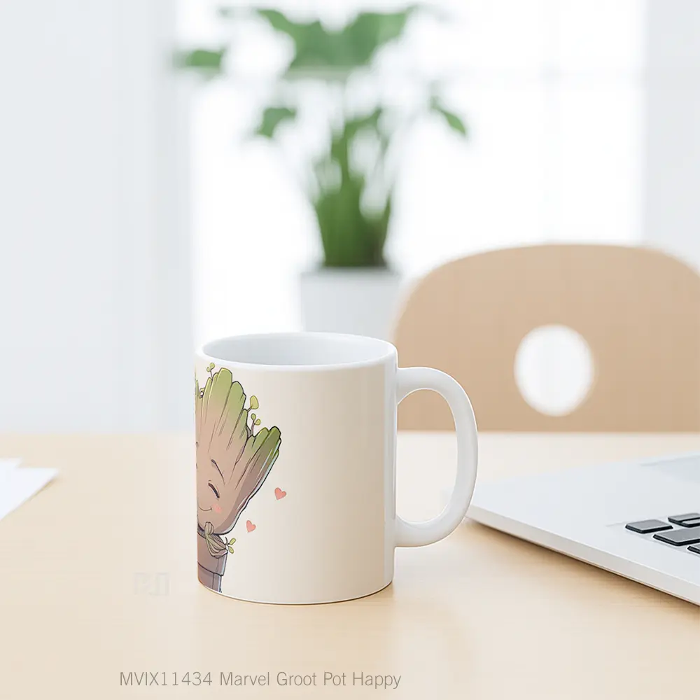 Mug Marvel Groot Pot Happy Gelas Keramik Koleksi Superhero - All-side / Desain
