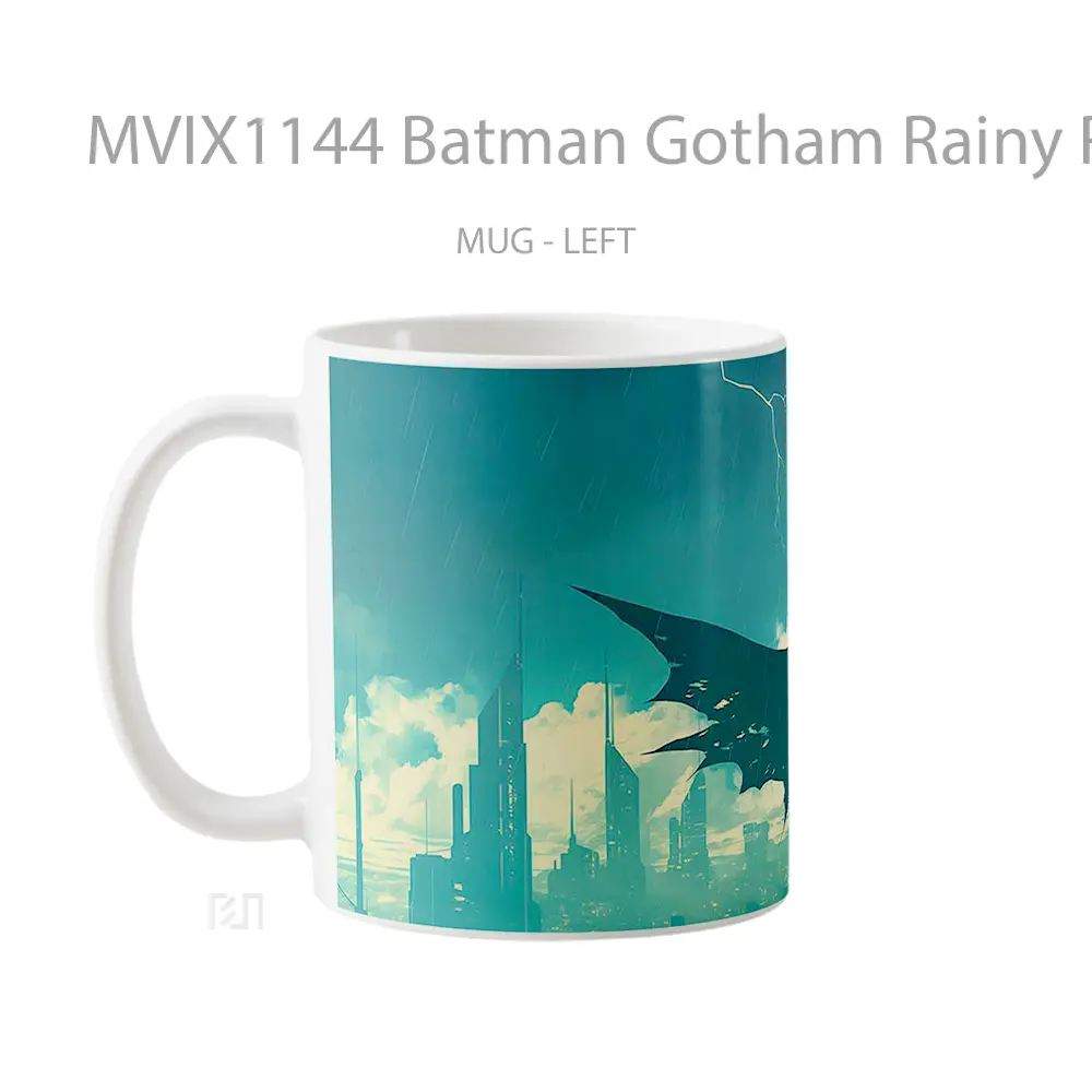 Mug Batman Gotham Rainy Rooftop Silhouette Koleksi Mug Film dan Komik - All-side / Desain