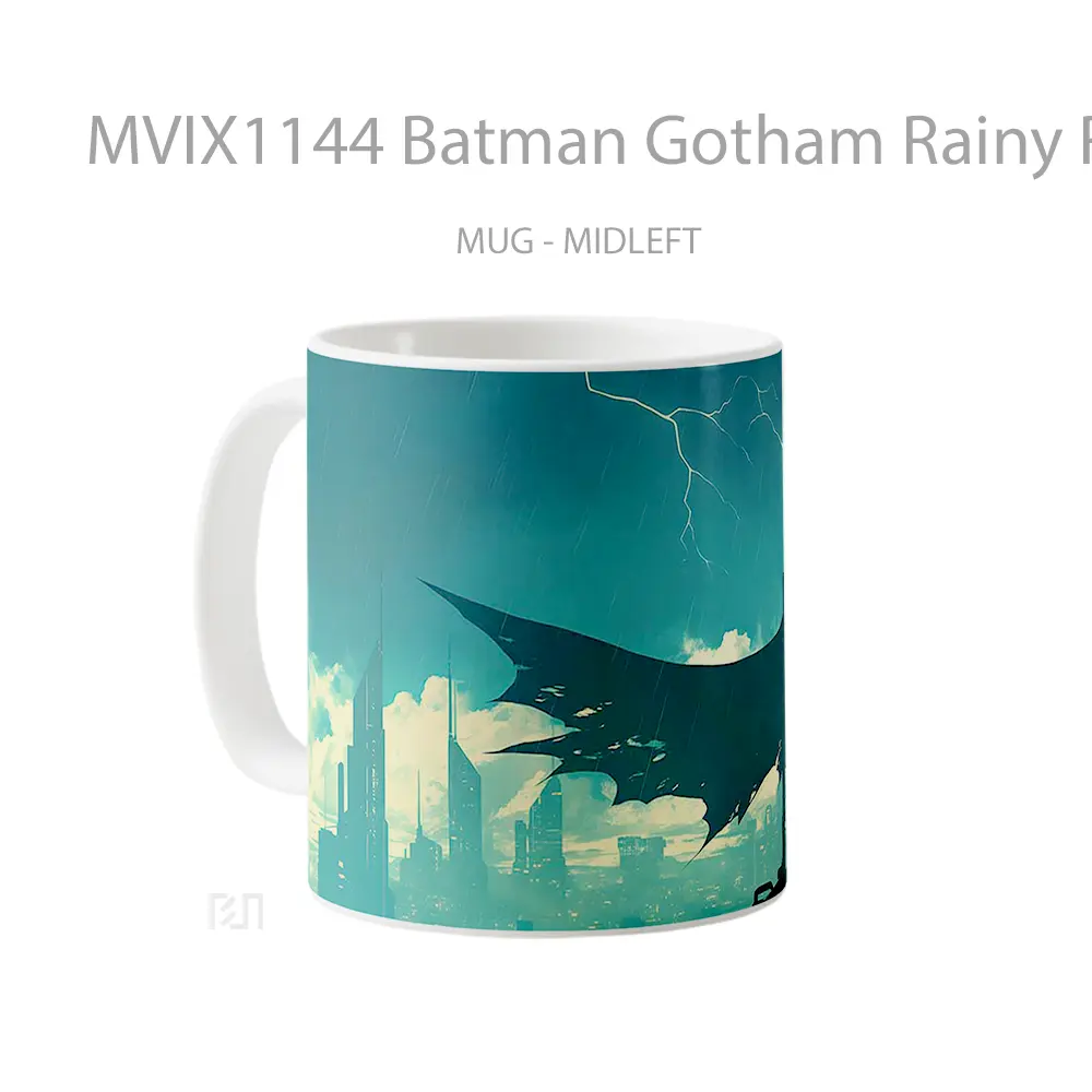Mug Batman Gotham Rainy Rooftop Silhouette Koleksi Mug Film dan Komik - All-side / Desain