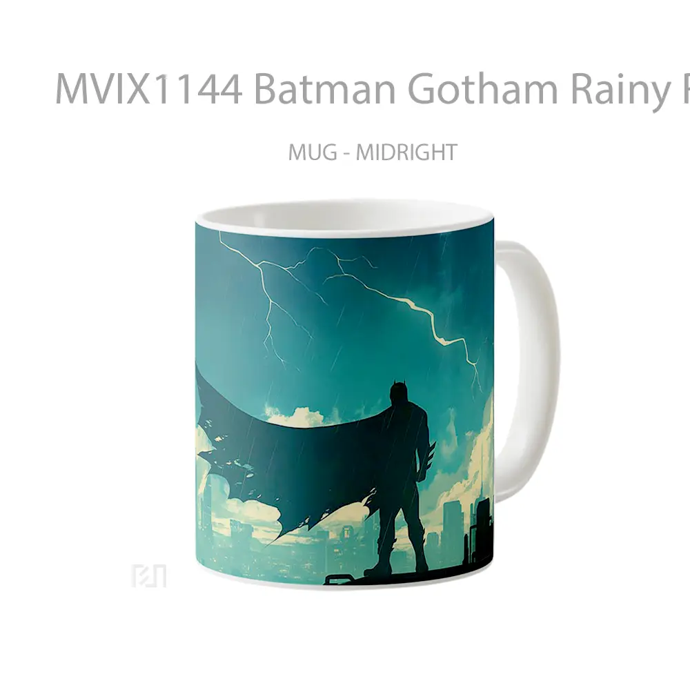 Mug Batman Gotham Rainy Rooftop Silhouette Koleksi Mug Film dan Komik - All-side / Desain