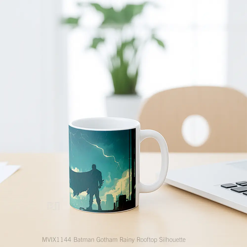 Mug Batman Gotham Rainy Rooftop Silhouette Koleksi Mug Film dan Komik - All-side / Desain