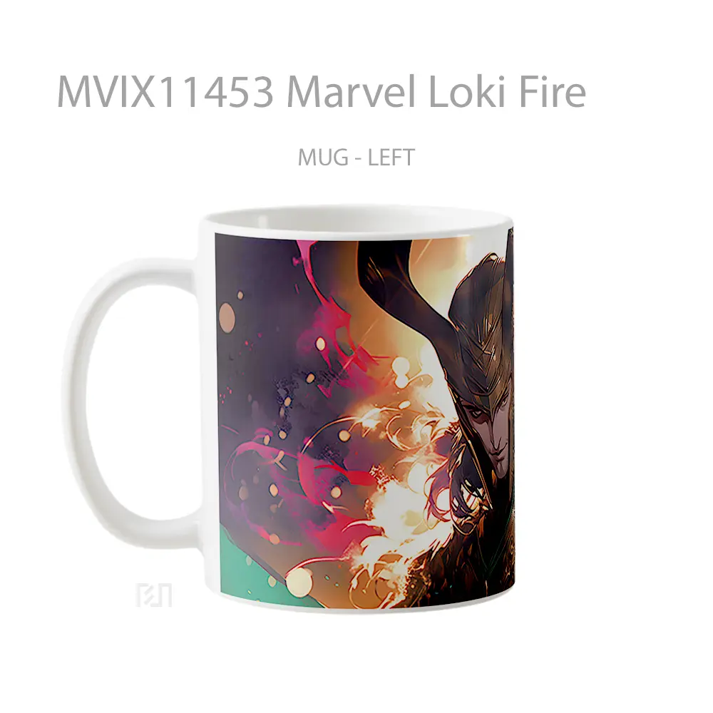 Mug Marvel Loki Fire Gelas Keramik Koleksi Superhero - All-side / Desain