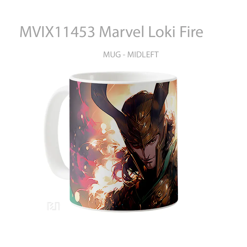 Mug Marvel Loki Fire Gelas Keramik Koleksi Superhero - All-side / Desain