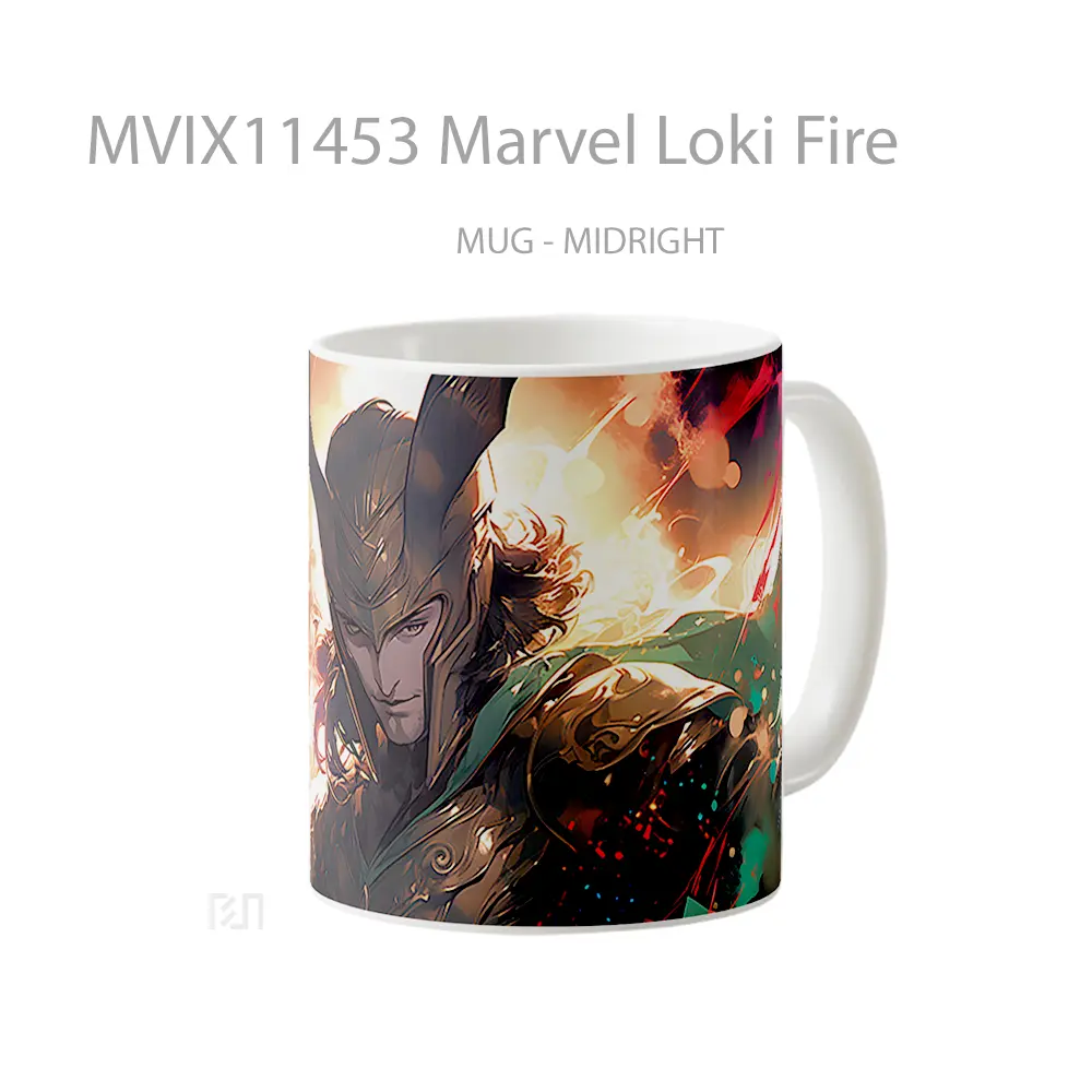 Mug Marvel Loki Fire Gelas Keramik Koleksi Superhero - All-side / Desain