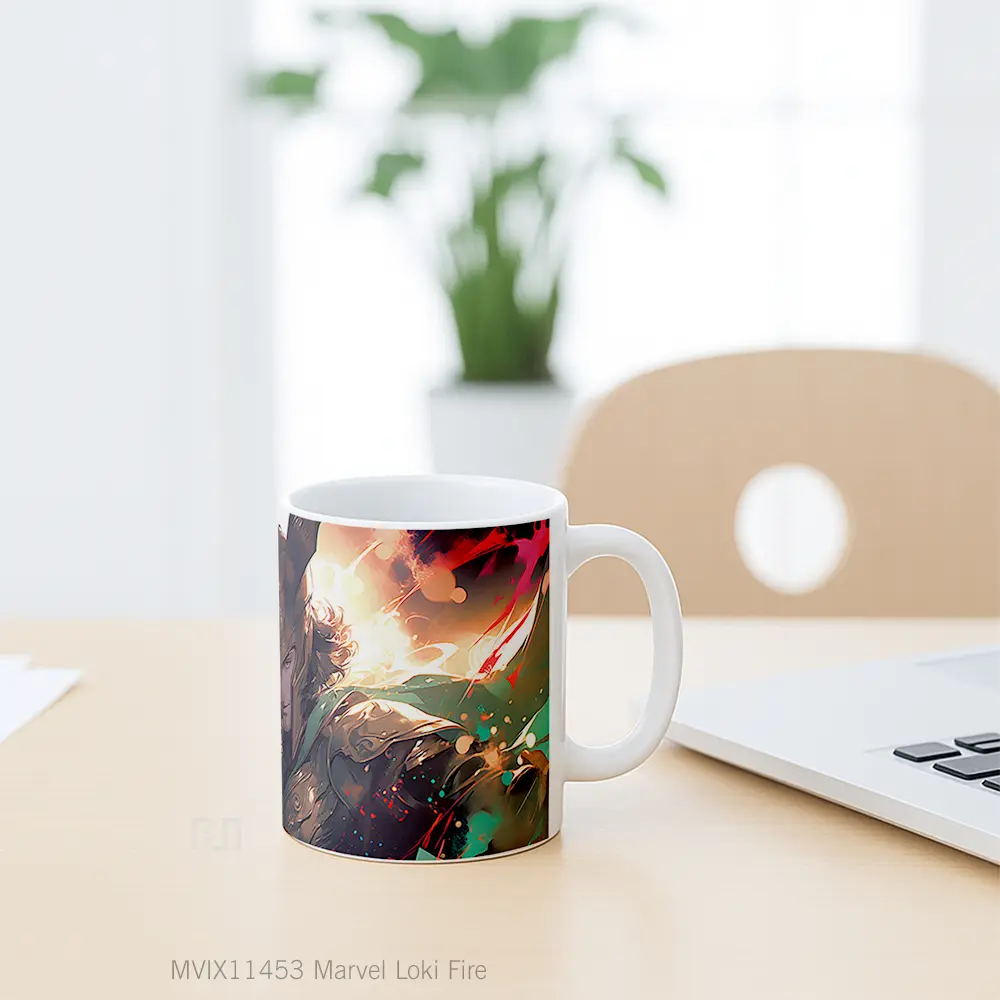 Mug Marvel Loki Fire Gelas Keramik Koleksi Superhero - All-side / Desain