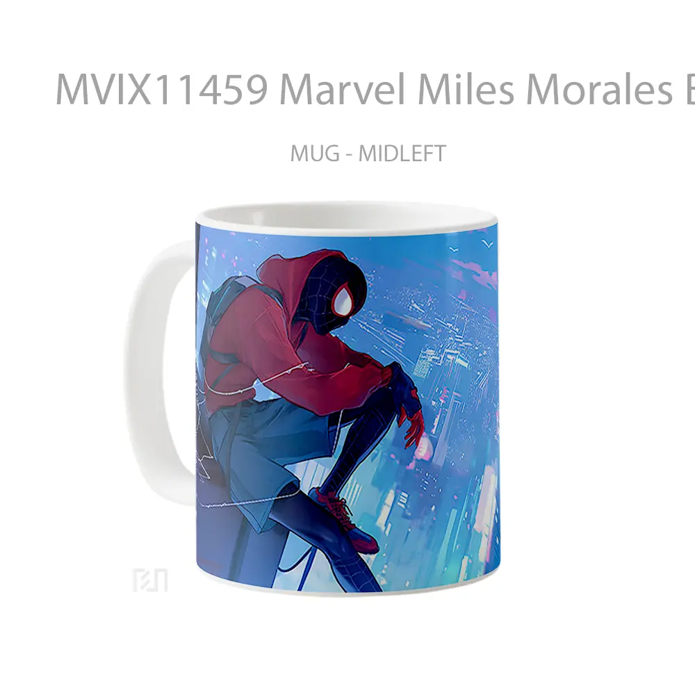 Mug Marvel Miles Morales Blue Cityscape Gelas Keramik Koleksi Superhero - All-side / Desain