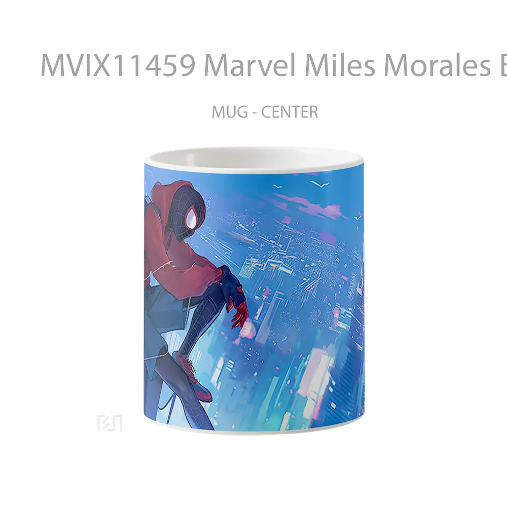 Mug Marvel Miles Morales Blue Cityscape Gelas Keramik Koleksi Superhero
