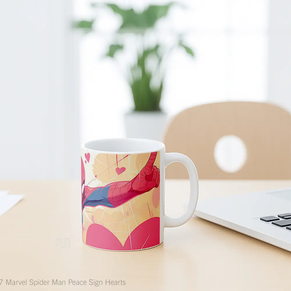 Mug Marvel Spider Man Peace Sign Hearts Hadiah Spesial Fans Superhero - All-side / Desain