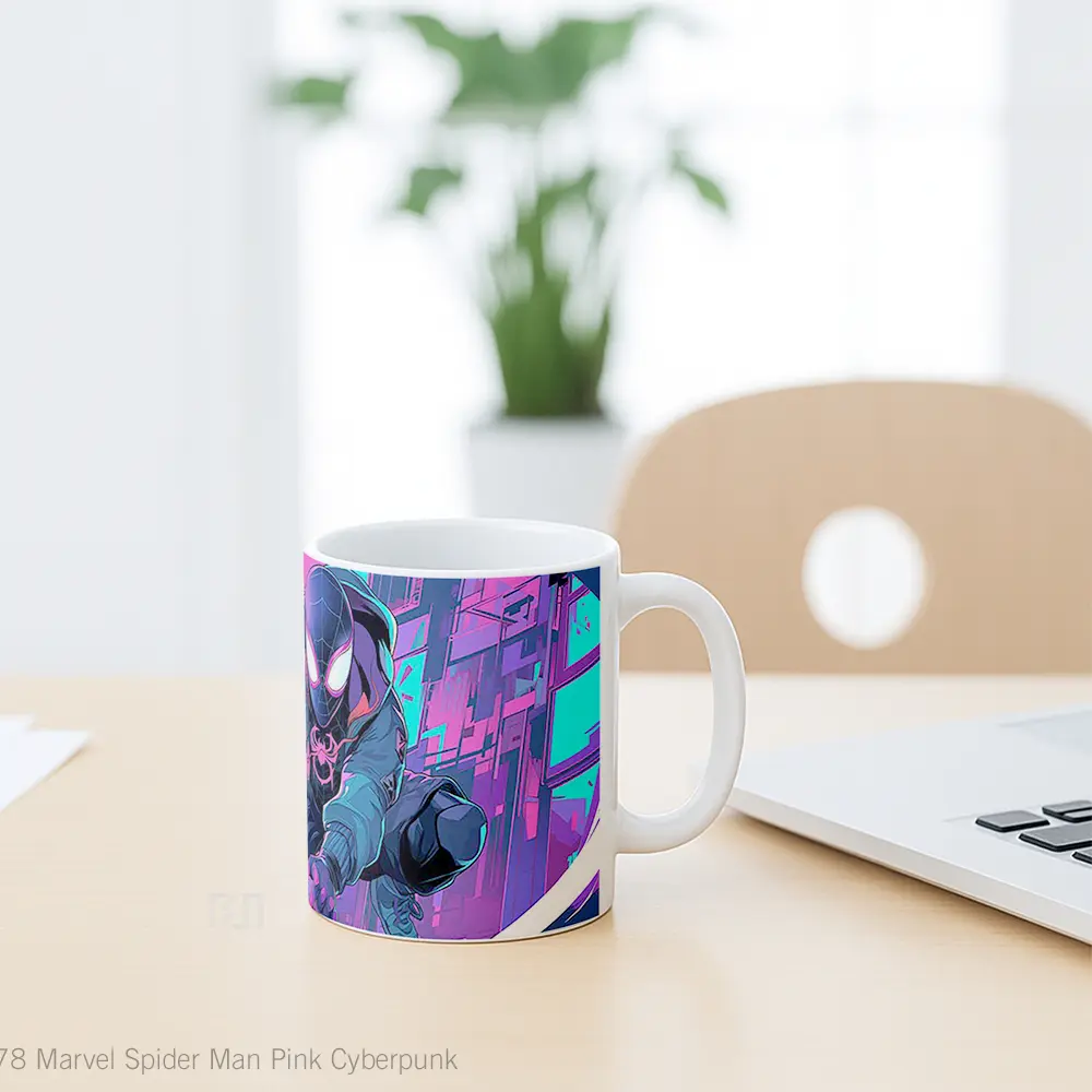 Mug Marvel Spider Man Pink Cyberpunk Gelas Keramik Koleksi Superhero - All-side / Desain