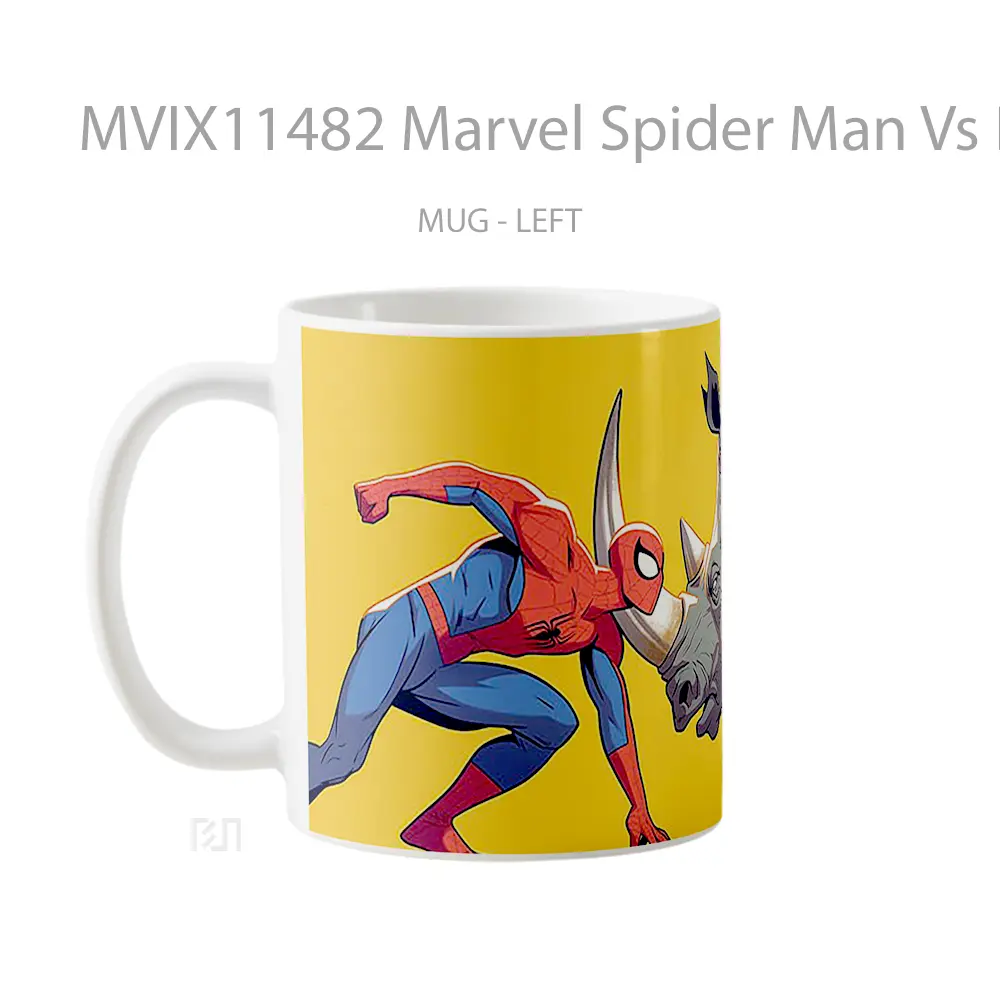 Mug Marvel Spider Man Vs Rhino Yellow Koleksi Mug Film dan Komik - All-side / Desain