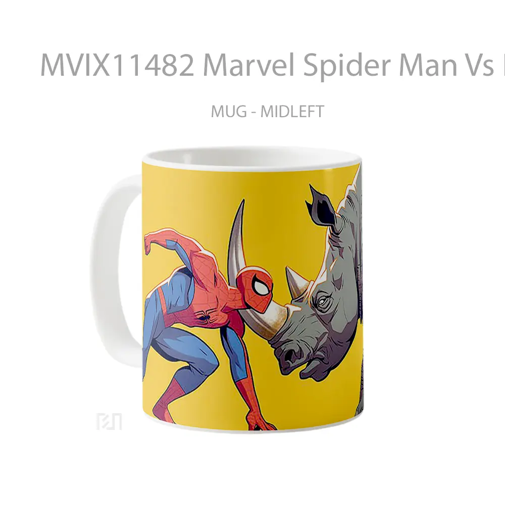 Mug Marvel Spider Man Vs Rhino Yellow Koleksi Mug Film dan Komik - All-side / Desain