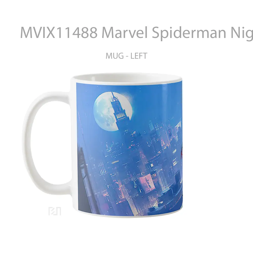 Mug Marvel Spiderman Night Cityscape Koleksi Mug Film dan Komik - All-side / Desain