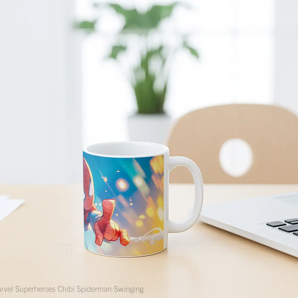 Mug Marvel Superheroes Chibi Spiderman Swinging Koleksi Mug Karakter Jepang - All-side / Desain