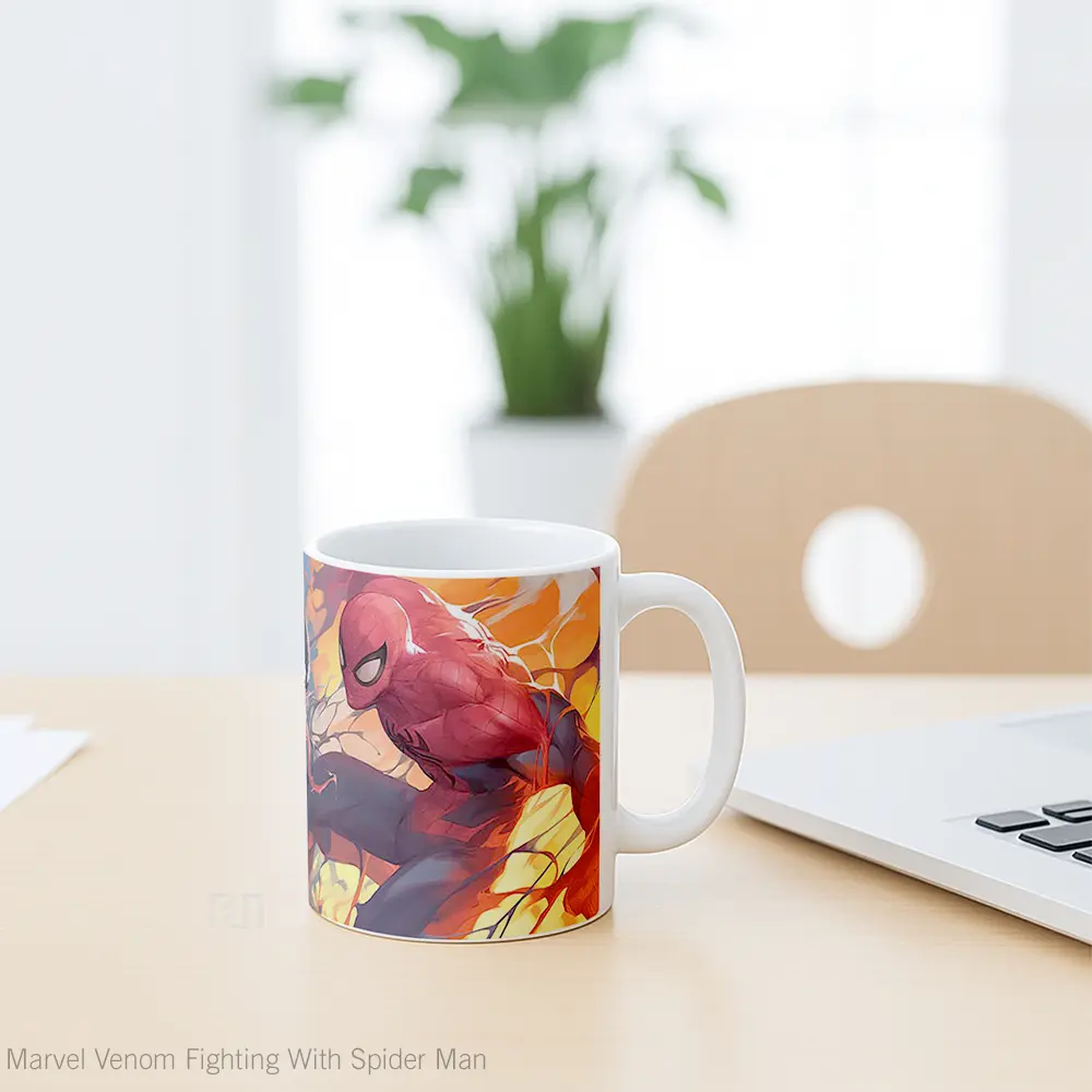 Mug Marvel Venom Fighting With Spider Man Koleksi Mug Film dan Komik - All-side / Desain