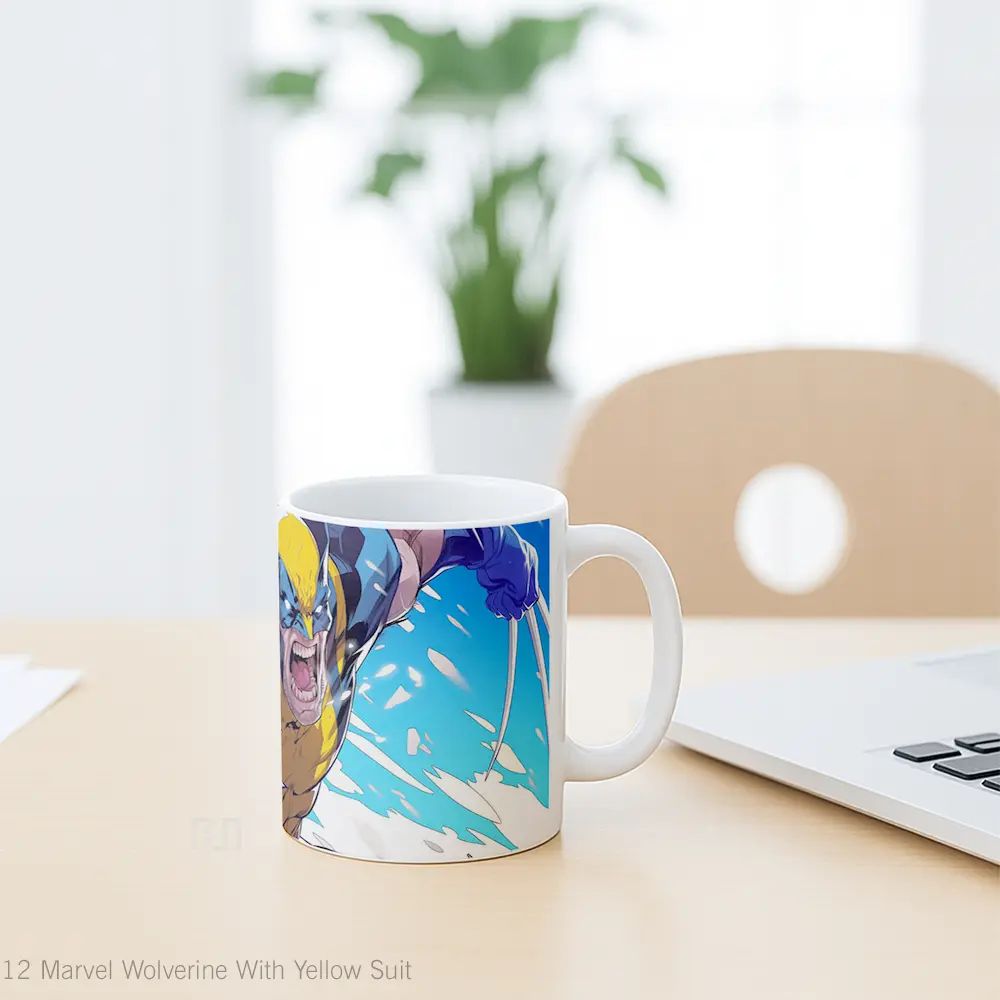 Mug Marvel Wolverine With Yellow Suit Merchandise Karakter Ikonik - All-side / Desain