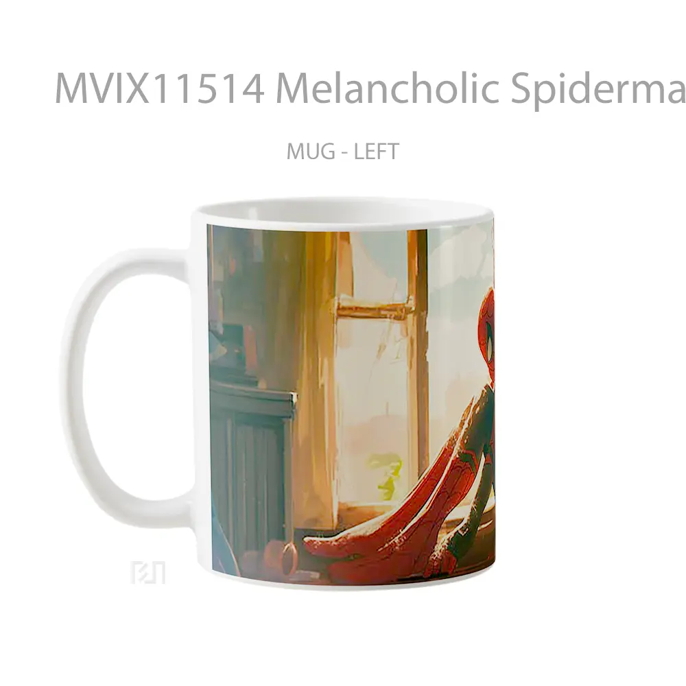 Mug Melancholic Spiderman Window Scene Merchandise Karakter Ikonik - All-side / Desain