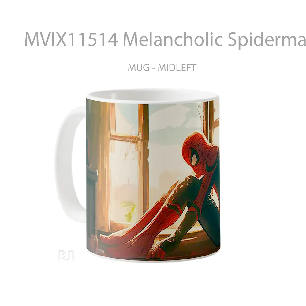 Mug Melancholic Spiderman Window Scene Merchandise Karakter Ikonik - All-side / Desain