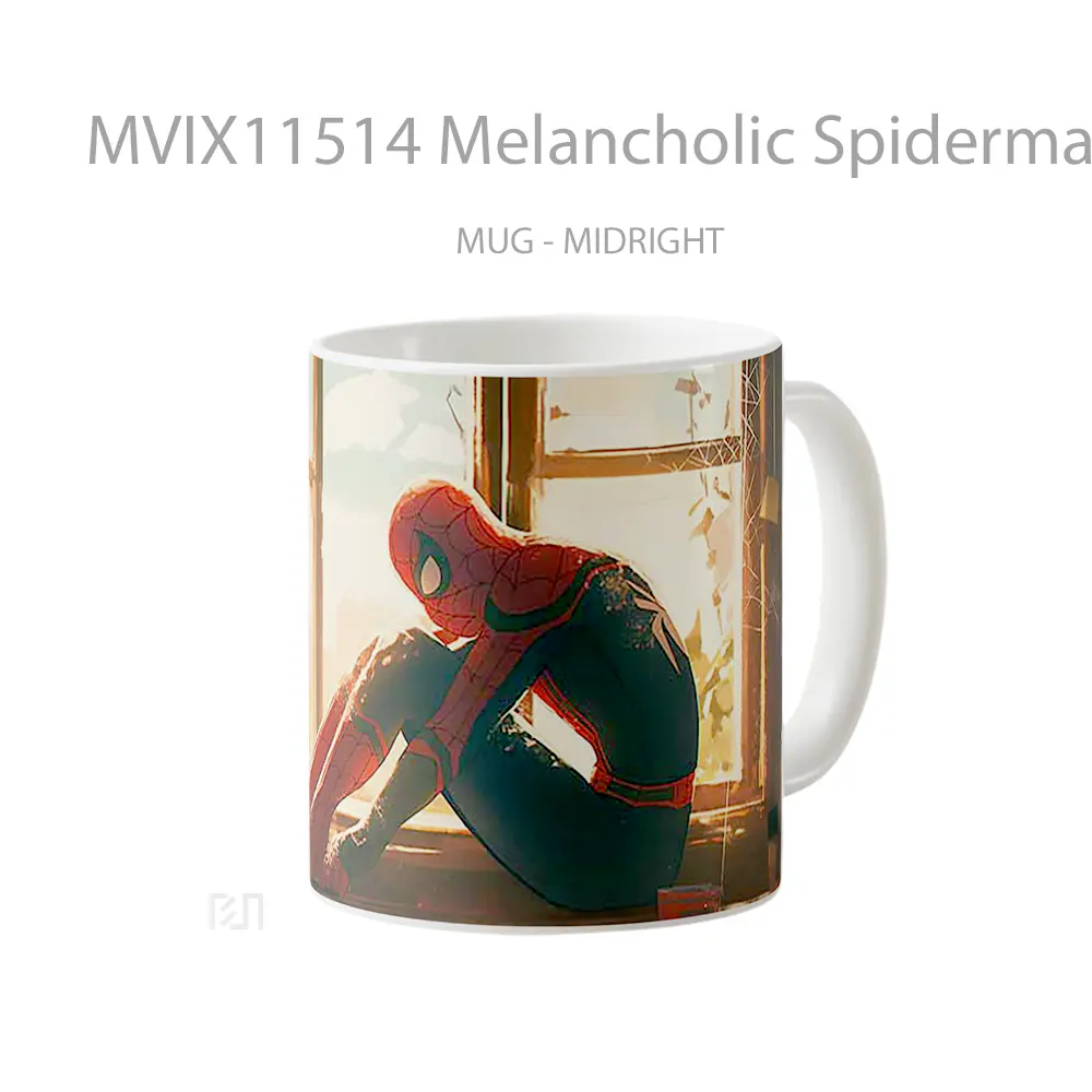 Mug Melancholic Spiderman Window Scene Merchandise Karakter Ikonik - All-side / Desain