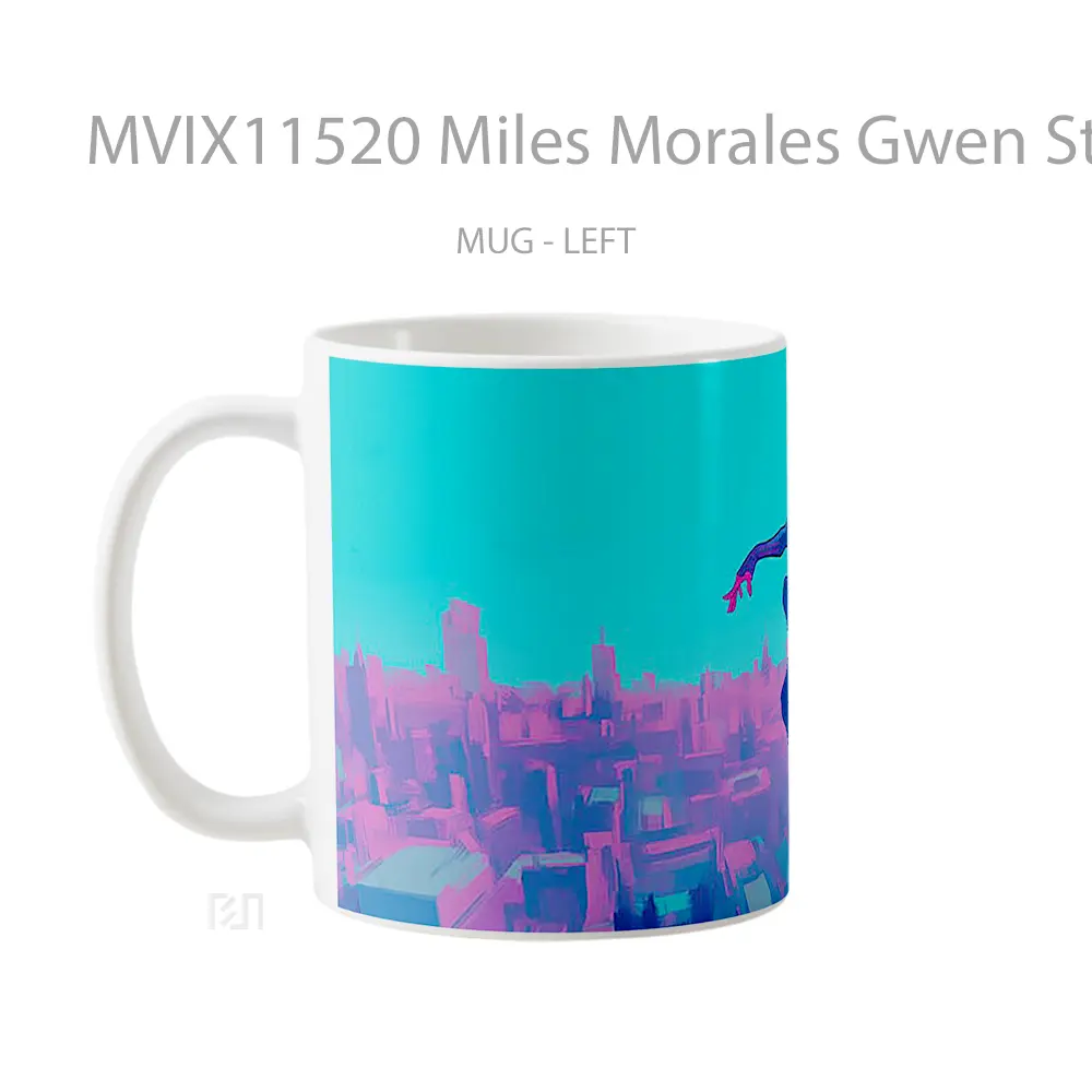 Mug Miles Morales Gwen Stacy Spider Verse City Hadiah Lucu dan Menarik - All-side / Desain