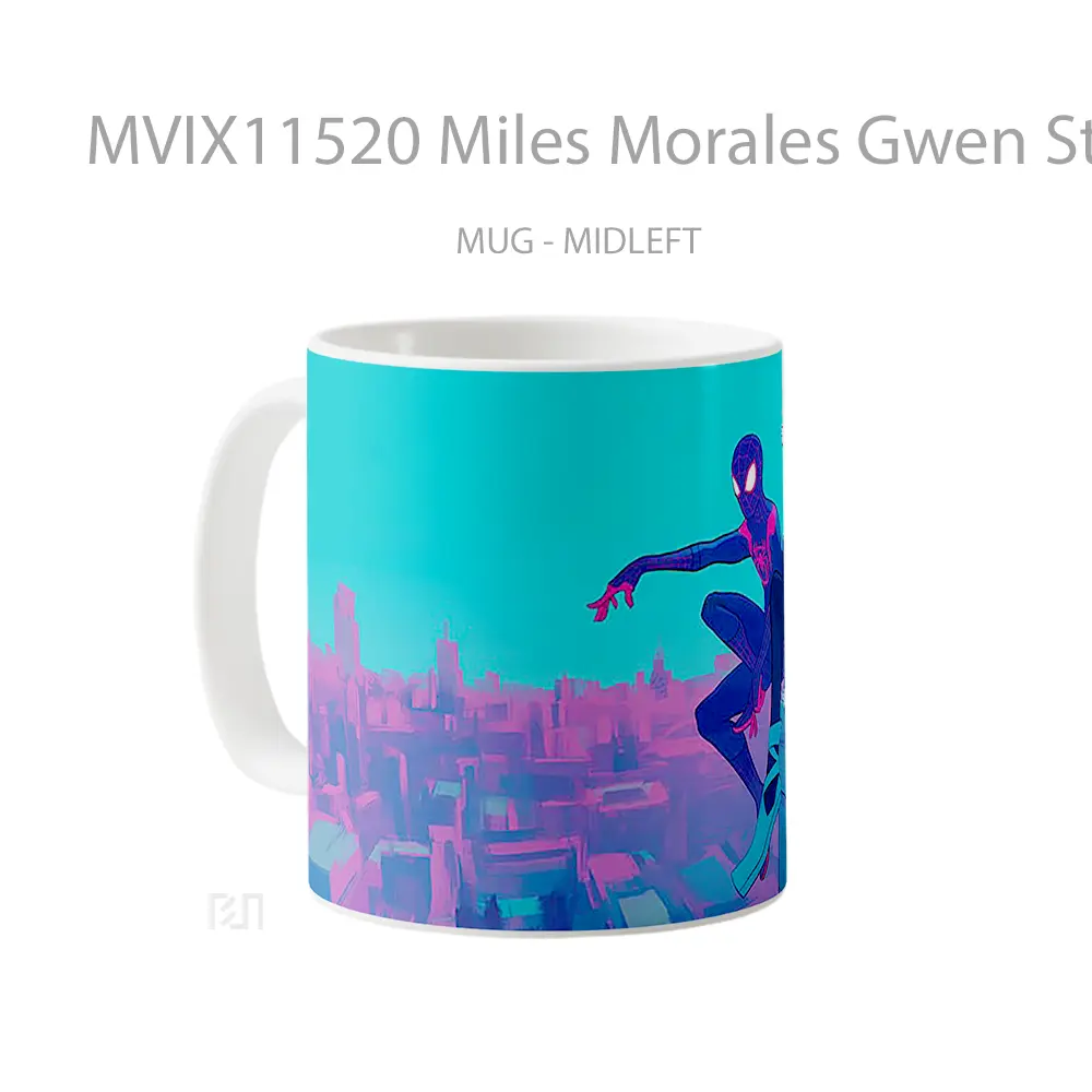 Mug Miles Morales Gwen Stacy Spider Verse City Hadiah Lucu dan Menarik - All-side / Desain