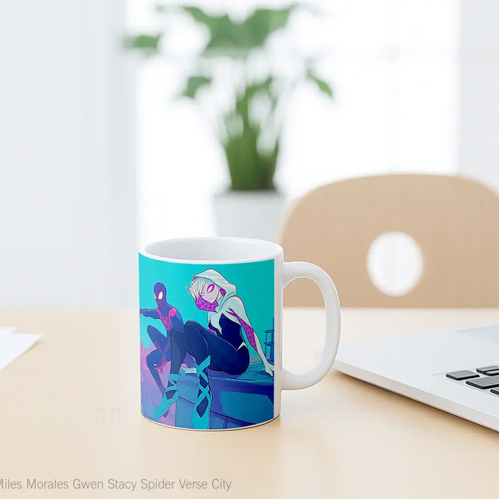 Mug Miles Morales Gwen Stacy Spider Verse City Hadiah Lucu dan Menarik - All-side / Desain