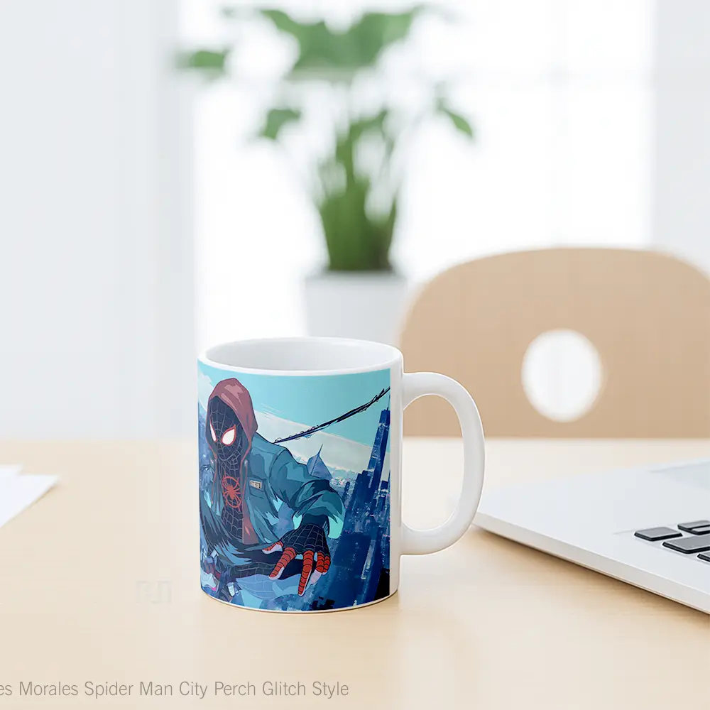 Mug Miles Morales Spider Man City Perch Glitch Style Mug Aesthetic Koleksi Spesial - All-side / Desain