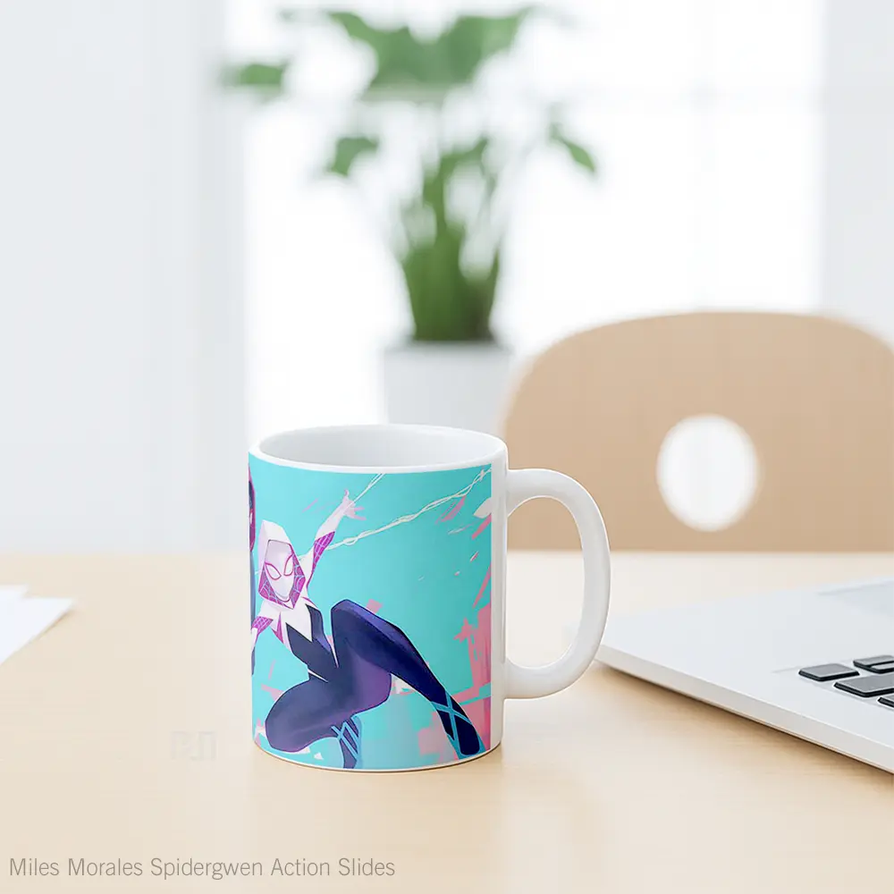 Mug Miles Morales Spidergwen Action Slides Hadiah Lucu dan Menarik - All-side / Desain