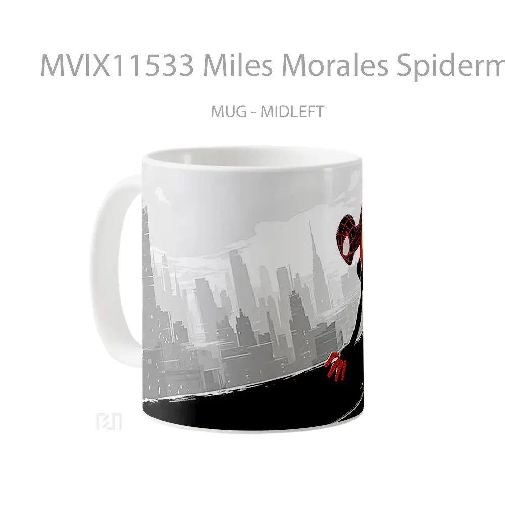 Mug Miles Morales Spiderman Black Silhouette City Koleksi Mug Film dan Komik - All-side / Desain