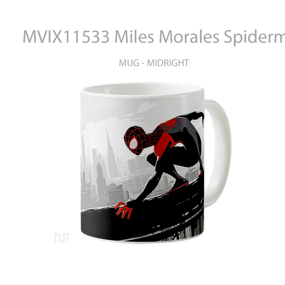 Mug Miles Morales Spiderman Black Silhouette City Koleksi Mug Film dan Komik - All-side / Desain