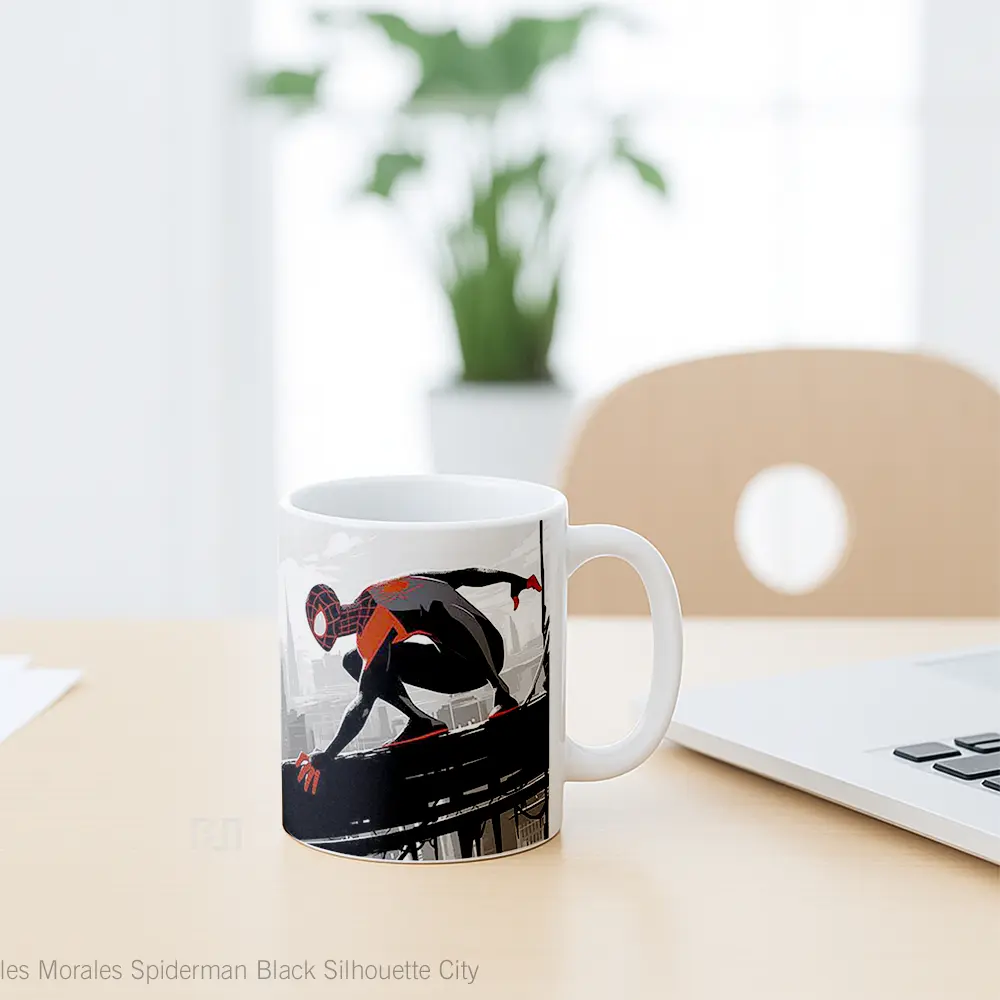 Mug Miles Morales Spiderman Black Silhouette City Koleksi Mug Film dan Komik - All-side / Desain