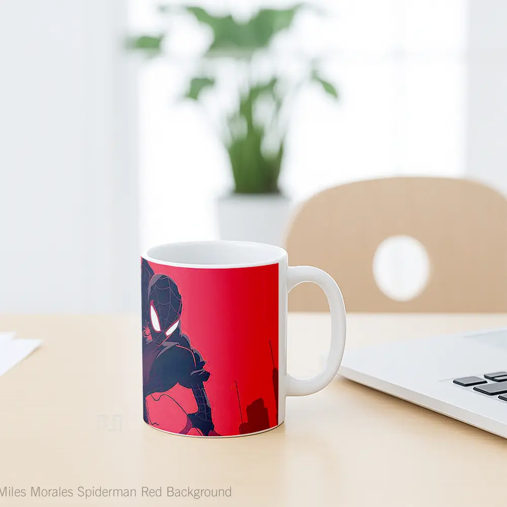 Mug Miles Morales Spiderman Red Background Hadiah Spesial Fans Superhero - All-side / Desain