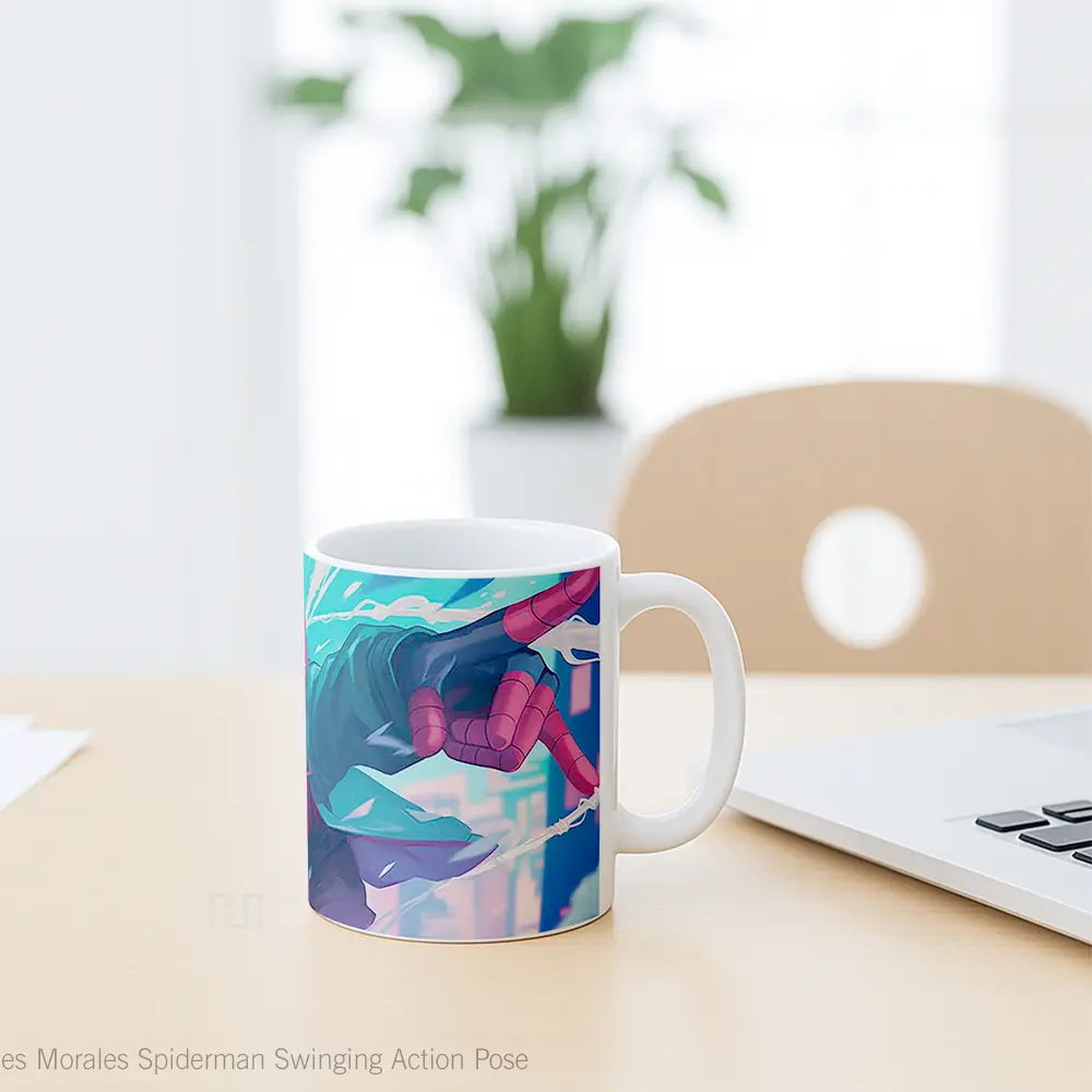 Mug Miles Morales Spiderman Swinging Action Pose Hadiah Spesial Fans Superhero - All-side / Desain
