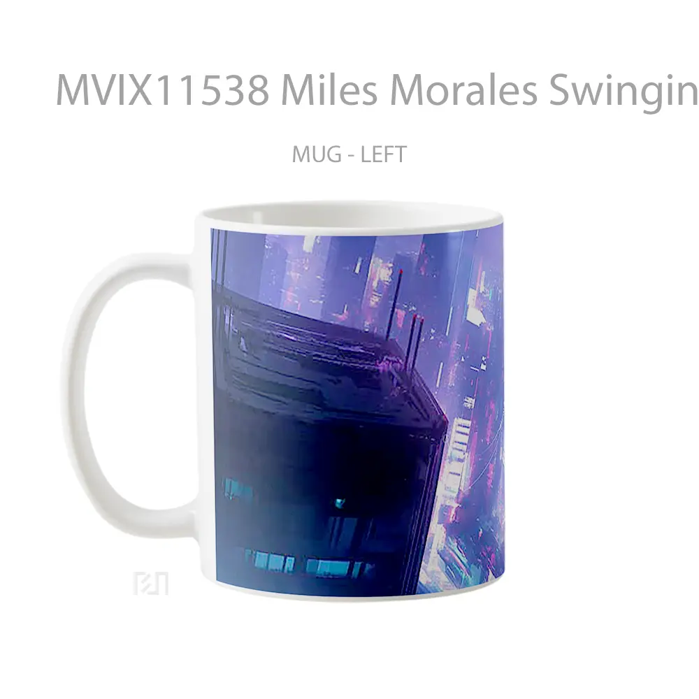 Mug Miles Morales Swinging Cityscape Gelas Keramik Desain Unik - All-side / Desain