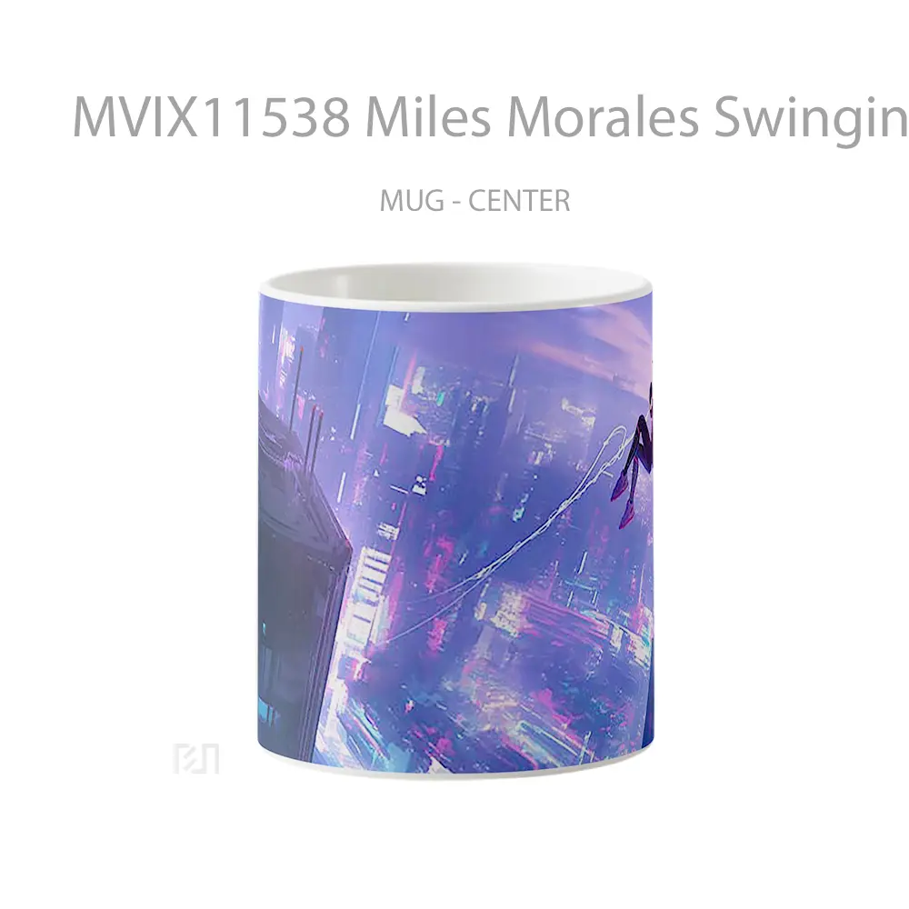 Mug Miles Morales Swinging Cityscape Gelas Keramik Desain Unik