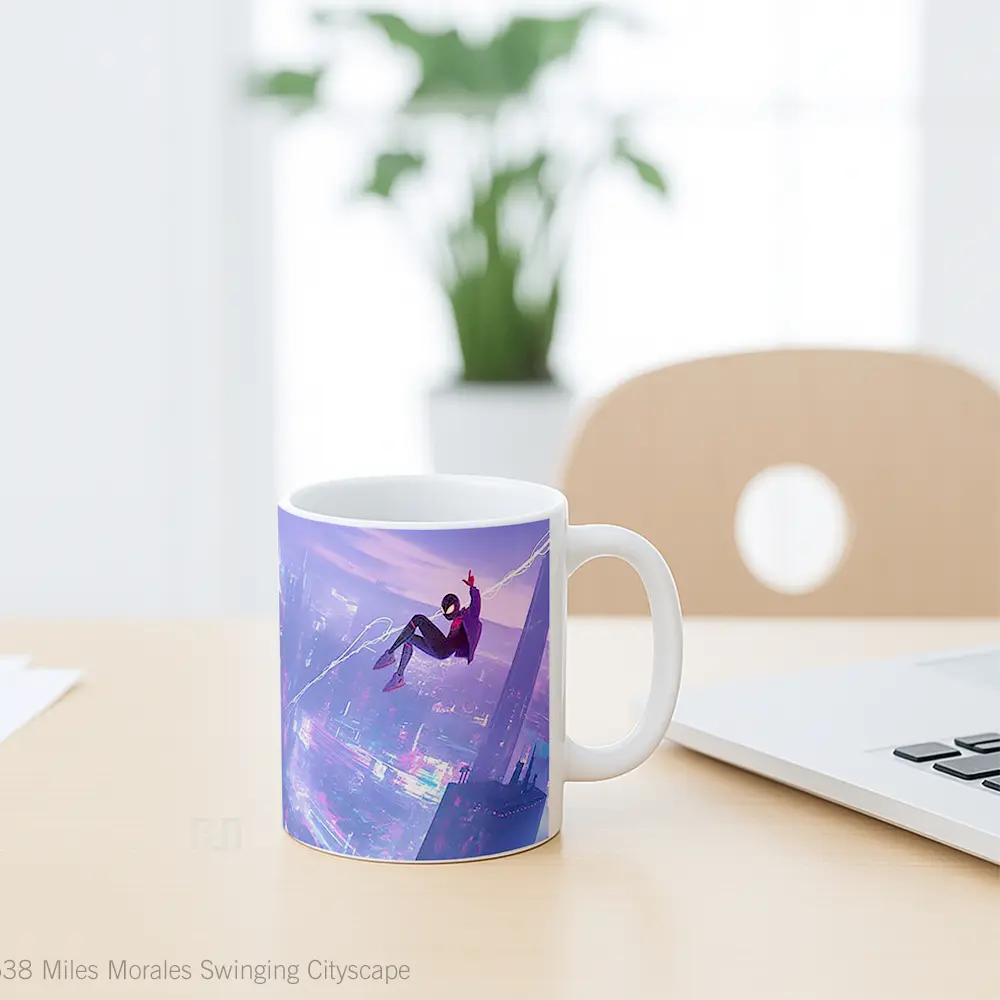 Mug Miles Morales Swinging Cityscape Gelas Keramik Desain Unik - All-side / Desain