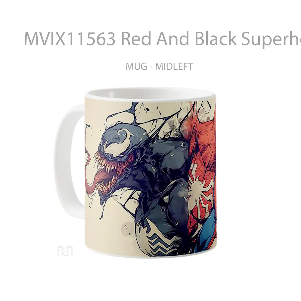 Mug Red And Black Superhero Clash Hadiah Unik Anime Lovers - All-side / Desain