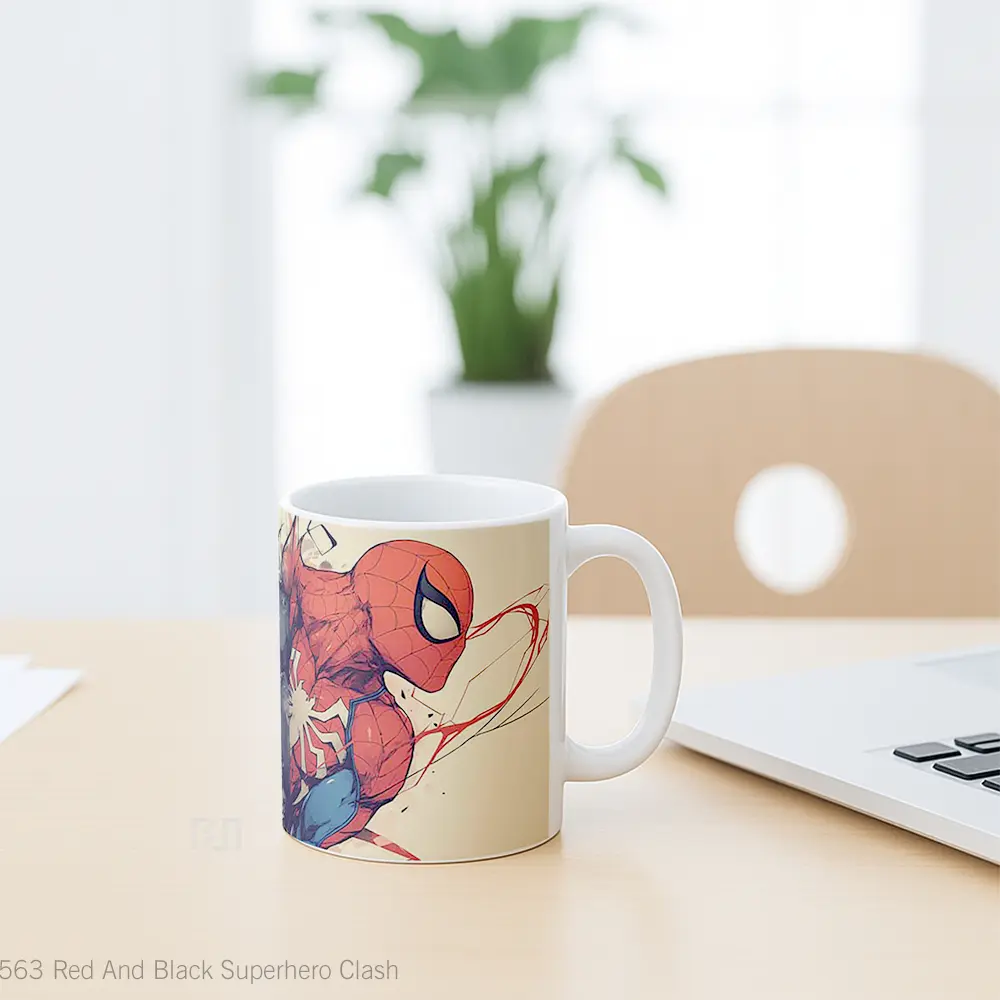 Mug Red And Black Superhero Clash Hadiah Unik Anime Lovers - All-side / Desain