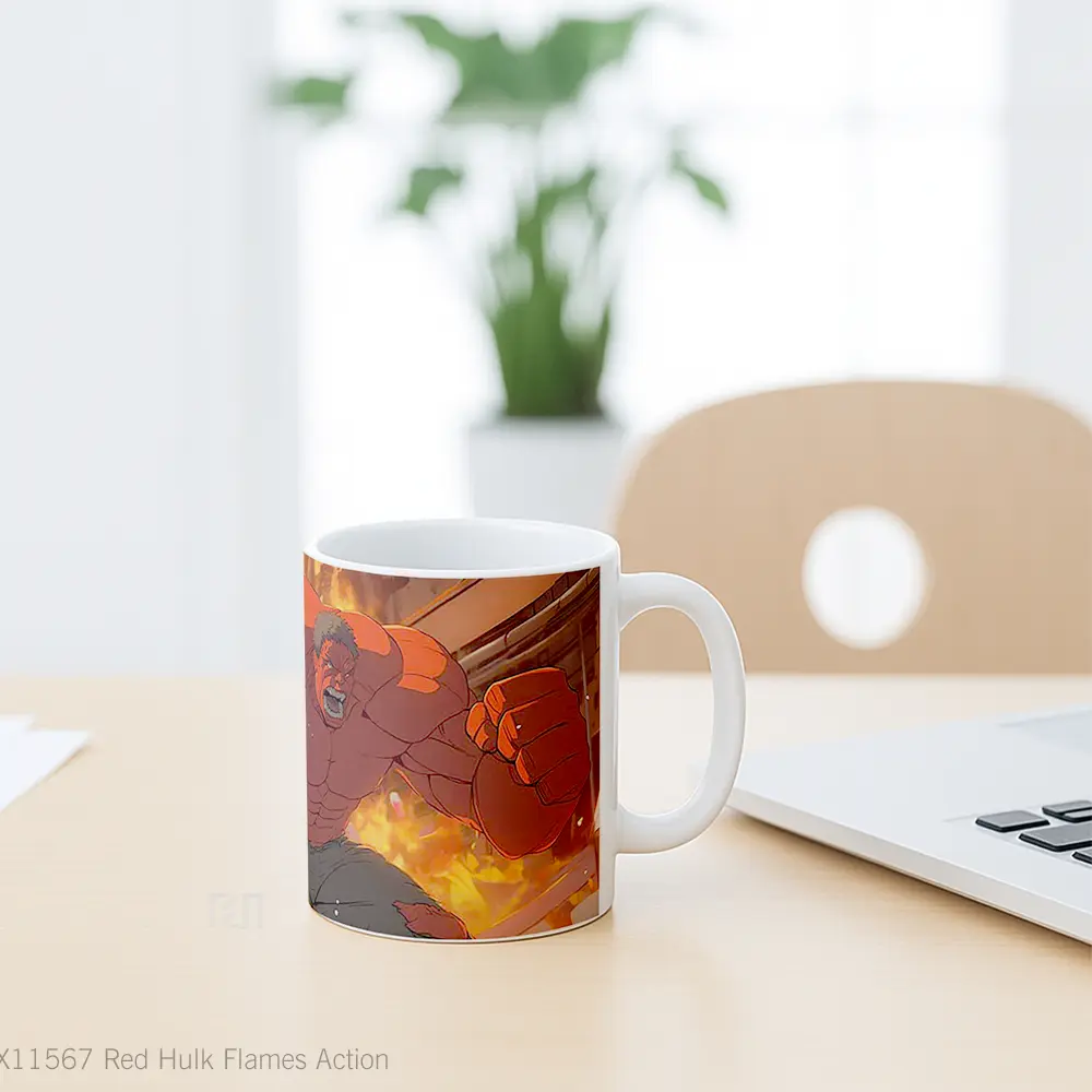 Mug Red Hulk Flames Action Mug Aesthetic Koleksi Spesial - All-side / Desain