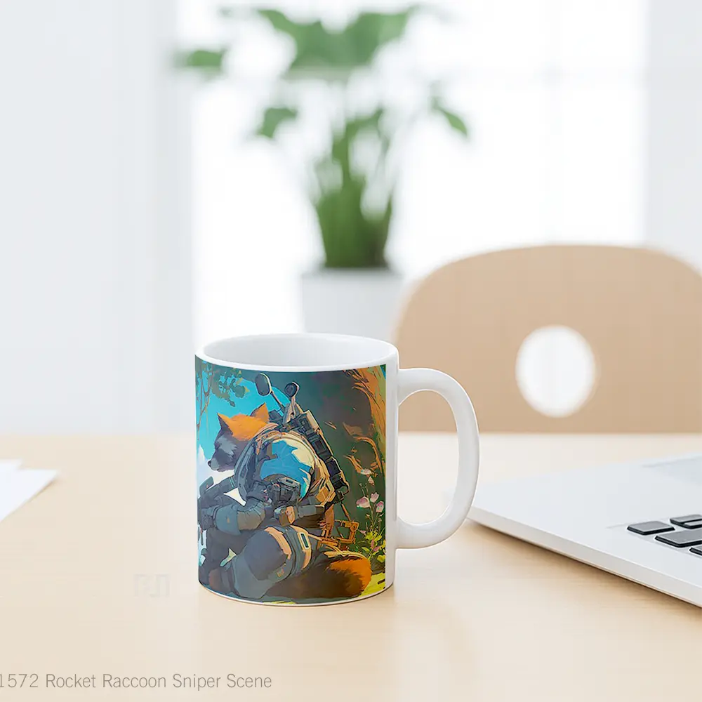 Mug Rocket Raccoon Sniper Scene Mug Aesthetic Koleksi Spesial - All-side / Desain