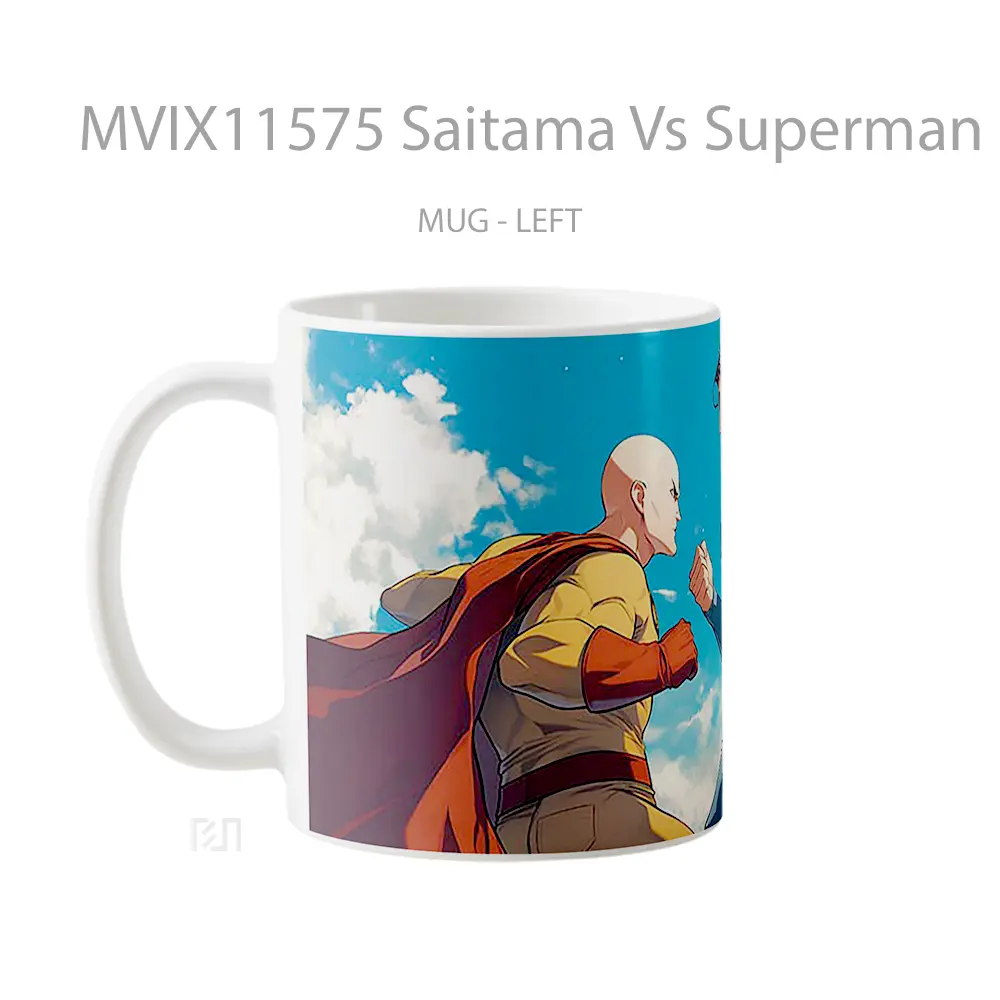 Mug Saitama Vs Superman Showdown Hadiah Spesial Fans Superhero - All-side / Desain