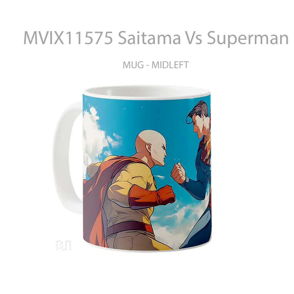Mug Saitama Vs Superman Showdown Hadiah Spesial Fans Superhero - All-side / Desain