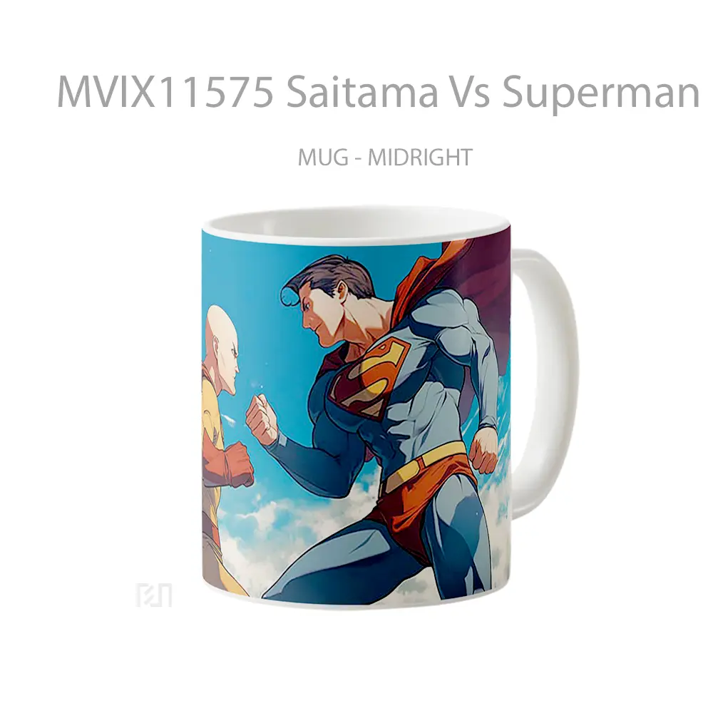 Mug Saitama Vs Superman Showdown Hadiah Spesial Fans Superhero - All-side / Desain