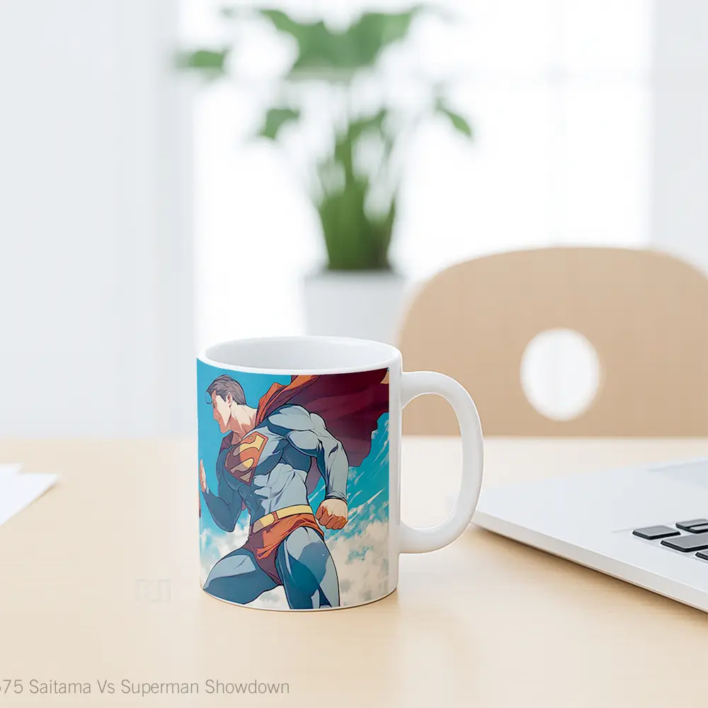 Mug Saitama Vs Superman Showdown Hadiah Spesial Fans Superhero - All-side / Desain