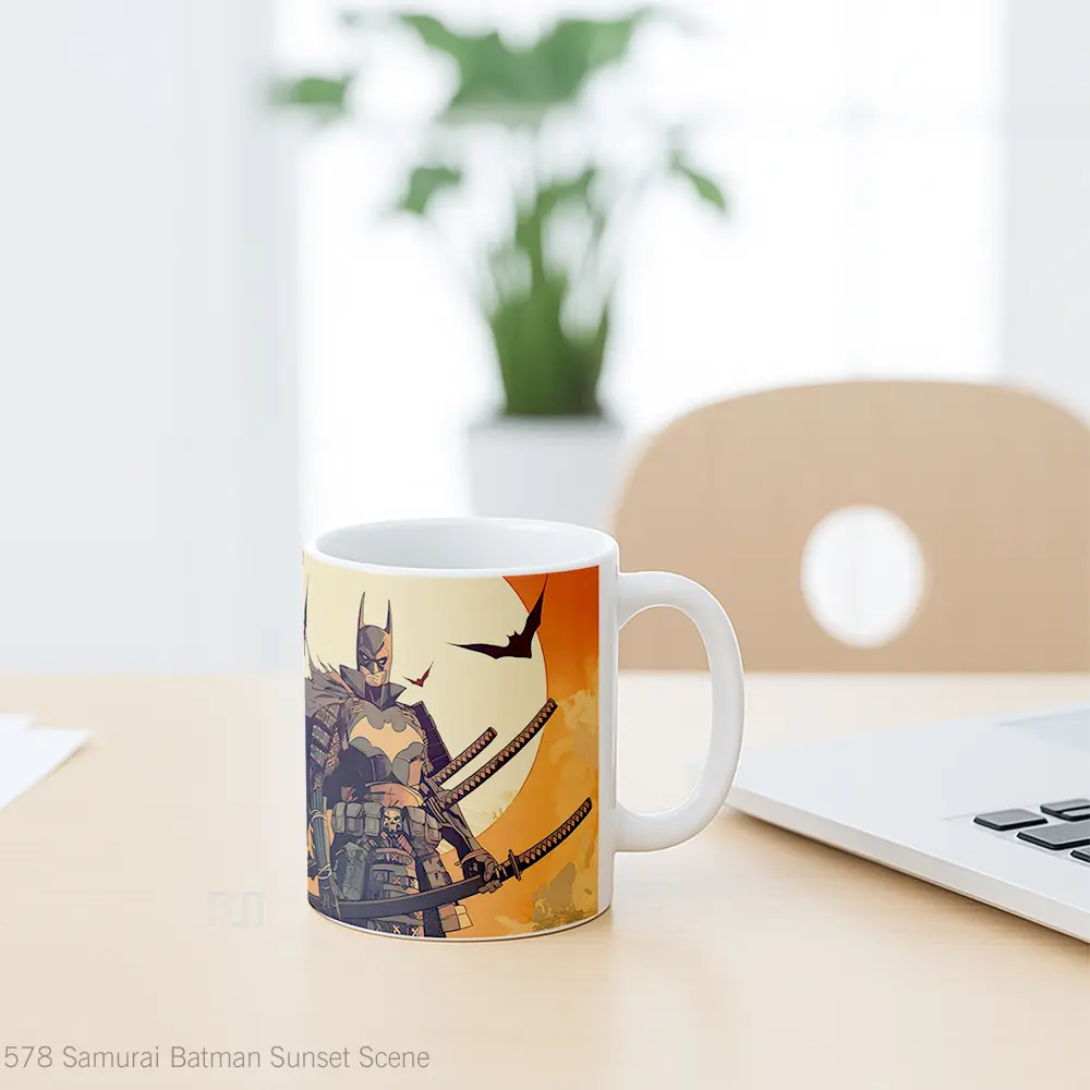 Mug Samurai Batman Sunset Scene Gelas Keramik Koleksi Superhero - All-side / Desain