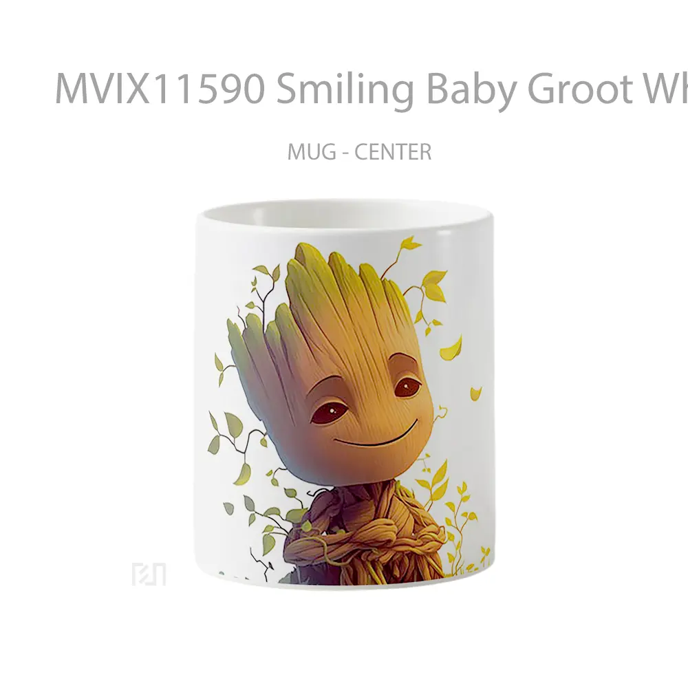 Mug Smiling Baby Groot White Gelas Keramik Desain Unik