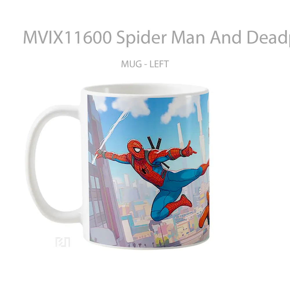 Mug Spider Man And Deadpool Swinging Through City Mug Aesthetic Koleksi Spesial - All-side / Desain