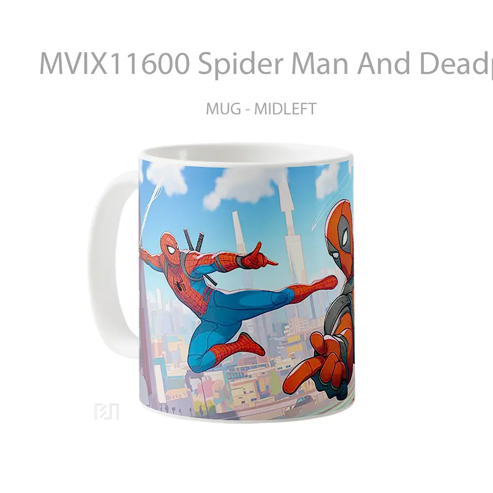 Mug Spider Man And Deadpool Swinging Through City Mug Aesthetic Koleksi Spesial - All-side / Desain