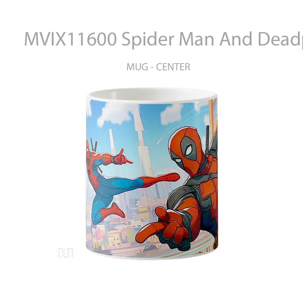 Mug Spider Man And Deadpool Swinging Through City Mug Aesthetic Koleksi Spesial