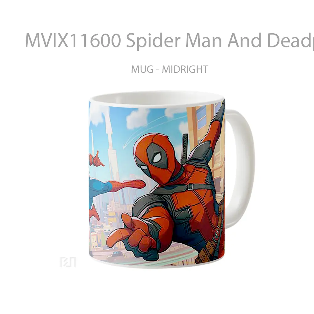 Mug Spider Man And Deadpool Swinging Through City Mug Aesthetic Koleksi Spesial - All-side / Desain